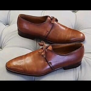 GERARD SENE 1770 Mens Brown Leather Tassle Lace Up Loafer Dress Shoes 9.5 B $975
